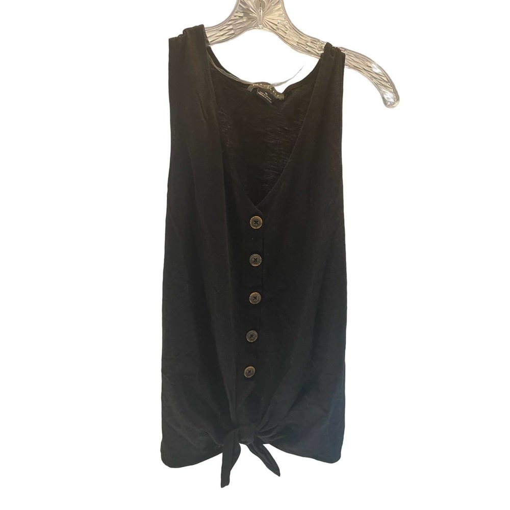 SANCTUARY Black Sleeveless Blouse Button Down the Front Tie Waist XL - Picture 1 of 5
